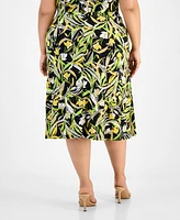 Kasper Plus Printed Pull-On Midi Skirt