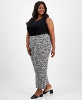 Kasper Plus Printed Wide-Leg Pull-On Pants