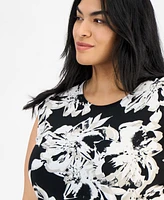 Kasper Plus Printed Cap-Sleeve Blouse