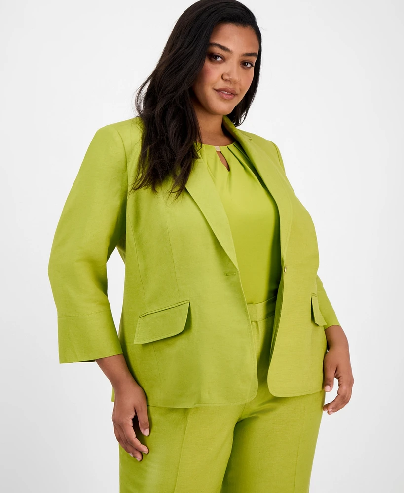 Kasper Plus Linen-Blend Blazer