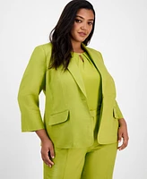 Kasper Plus Linen-Blend Blazer
