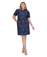 Eliza J Plus Embellished Floral Denim Shirtdress