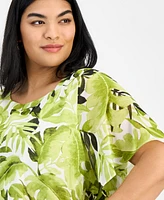 Kasper Plus Printed Flutter-Sleeve Blouse
