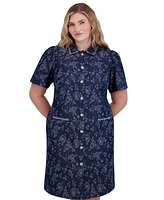 Eliza J Plus Embellished Floral Denim Shirtdress