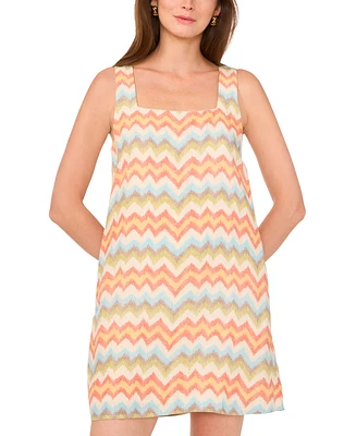 1.state Women's Sleeveless Square Neck Chevron Mini Dress