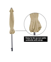9 ft. Steel Market Outdoor Tilt Patio Umbrella in Blue