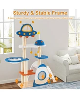 Space-Themed Cat Tree with Multi-Level Tower & Covered Scratching Posts Fun Playhouse for Cats