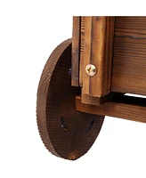 Wooden Wagon Planter with Wheels, Drain Hole & Handle