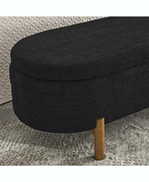 Ottoman Oval Storage Bench,Rubber Wood Leg,Black(46."x17.7"x10.8")