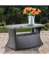 All-in-One Outdoor Side Table with Umbrella Hole and Storage Shelf