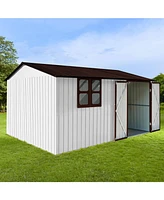 Metal garden sheds 10ftx12ft outdoor storage sheds white+coffee with window