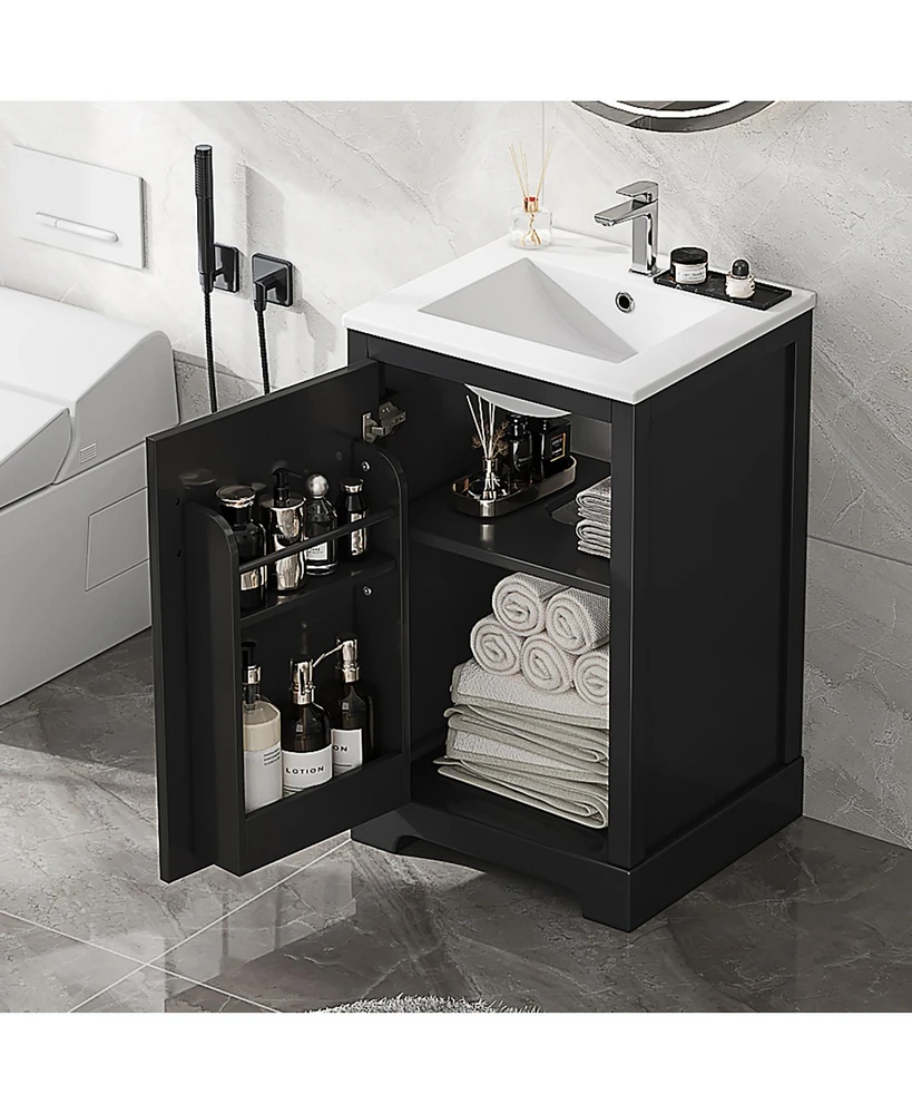 20" Bathroom Vanity with Sink, Bathroom Cabinet with Soft Closing Door, Storage Rack and Adjustable Shelve, Black