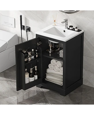 20" Bathroom Vanity with Sink, Bathroom Cabinet with Soft Closing Door, Storage Rack and Adjustable Shelve, Black