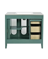 36-inch Bathroom Vanity with 2 Soft Close Doors, Solid Wood Frame Modern Bathroom Storage Cabinet with 3 Drawers