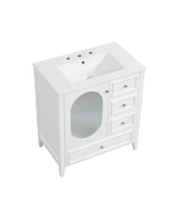 30" Bathroom Vanity with Sink, Bathroom Vanity Cabinet with Three Drawers and Door, Solid Wood and Mdf, White