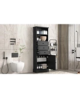 Tall Black Storage Cabinet with 3 Drawers and Shelves for Home