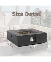 Outdoor Fire Pit Table, 35" Square Stone, 50,000 Btu Burner, Free Lava Rocks and Cover
