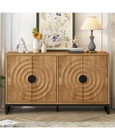 Rubberwood Veneer Sideboard Cabinet with Adjustable Shelves