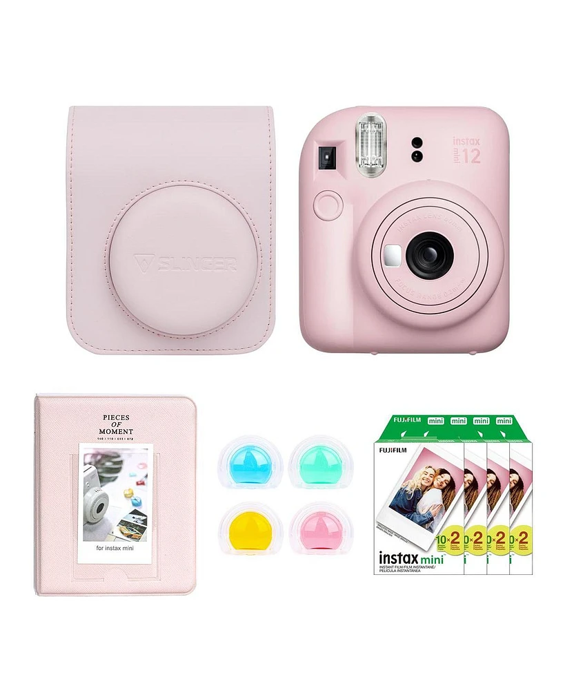 Fujifilm Instax Mini 12 Instant Film Camera, Lilac Purple Bundle with Custom Case, Accessory Kit and Daylight Film, 4x Twin Pack