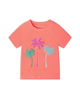 Toddler/Child Girls Orange Textured Long Sleeve Rash Guard & Short Set
