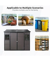 8x6ft Waterproof Resin Storage Shed with Floor, Windows, Lockable Door