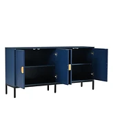 Vertical-Striped Four-Door Sideboard with Metal Legs and Semi-Circular Handles