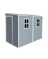 4x8ft Outdoor Storage Shed with Floor Resin shed with Two-Window, Waterproof, Lockable Doors for Patio,Yard,Lawn ---Gray