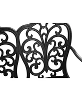 Patio Garden Bench Metal Park Bench Cast Aluminum Outdoor Furniture with Floral Rose for Patio,Park,Lawn,Yard Black