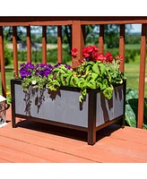 Steel-Framed Acacia Wood Rectangular Planter Box - 15.5" H Wooden Raised Garden Bed with Removable Bag Gray