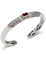 Devata Garnet & Bali Cuff Bracelet in Sterling Silver and 18K Gold Accents, Medium