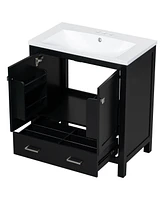 30" Black Single Sink Bathroom Vanity with Multifunctional Storage