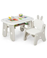 Kids Table and Chair Set with Flip-Top Bookshelf