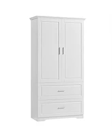 Tall Bathroom Storage Cabinet, Cabinet with Two Doors and Drawers, Adjustable Shelf, Mdf Board, White