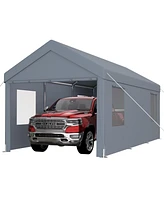 12' x 20' Portable Carport: Heavy Duty Garage with Roll-up Doors and Ventilation