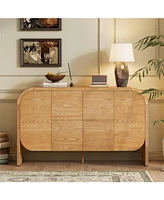 Retro 4-Door Buffet Cabinet with Large Storage (Natural)