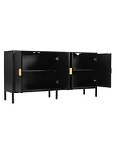 Vertical-Striped Four-Door Sideboard with Metal Legs and Semi-Circular Handles