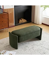 Elegant Long - shaped Storage Ottoman Bench of boucle material with Simple and Grand Design, Dark Green