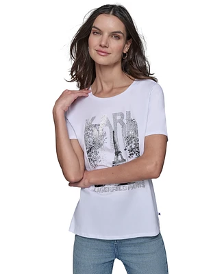 Karl Lagerfeld Paris Women's Embellished Scene Graphic T-Shirt