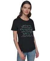 Karl Lagerfeld Paris Women's Rhinestone Skyline Graphic T-Shirt