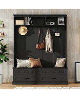 3-in-1 Wide Hall Tree with Storage Bench and Coat Rack