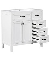 36" Bathroom Vanity with Sink Combo, White Bathroom Cabinet with Drawers, Solid Frame and Mdf Board