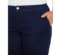 Liverpool Plus Cropped Wide-Leg Denim Cargo Pants
