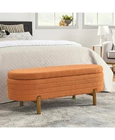 Ottoman Oval Storage Bench,Rubber Wood Leg,Orange(46."x17.7"x10.8")