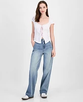 Celebrity Pink Juniors' Curvy Wide-Leg Carpenter Jeans