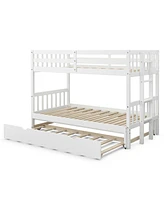 Twin Pull-Out Bunk Bed with Trundle Wooden Ladder