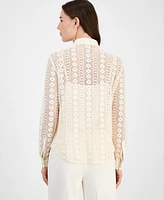 Anne Klein Women's Cotton Long-Sleeve Crochet Shirt