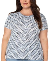 Liverpool Plus Ikat-Print Mitered Knit Short-Sleeve Top