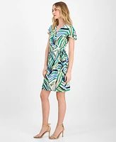 Anne Klein Petite Printed Cutter-Sleeve Wrap Dress
