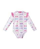 Infant Sunglasses Print Ruffle Back Rashguard w/Hat