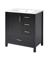 30" Black Bathroom Vanity with Soft-Close Storage